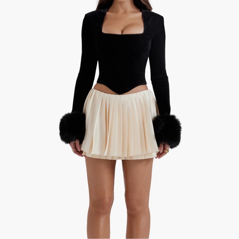 House of CB Catriona Faux Fur Long Sleeve Corset Top